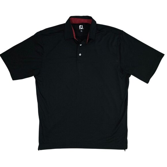 FootJoy Mens Black Polo Golf Shirt XL With Red Stripe Collar - Picture 1 of 4